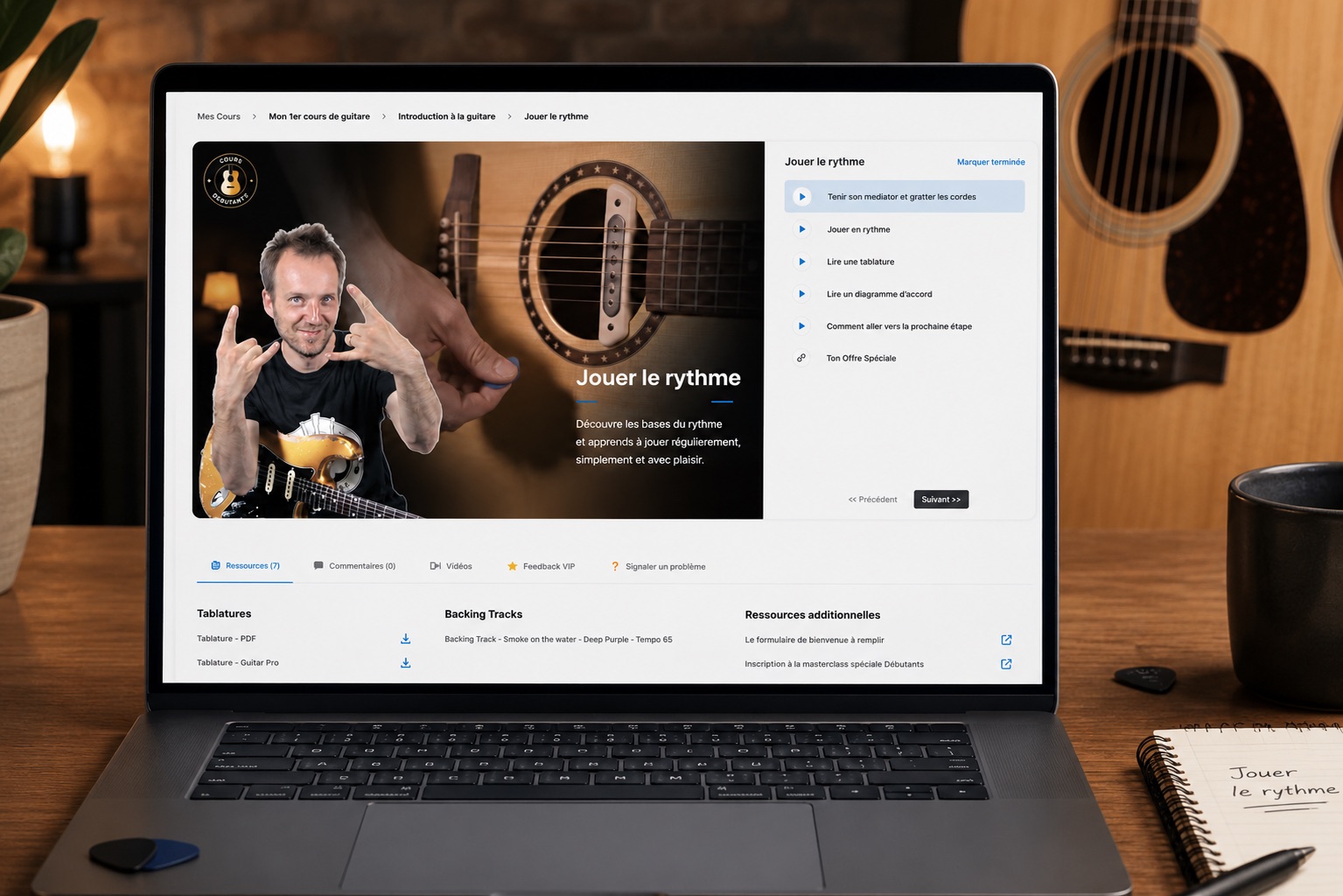 Écrans du cours « Ton premier cours de guitare »